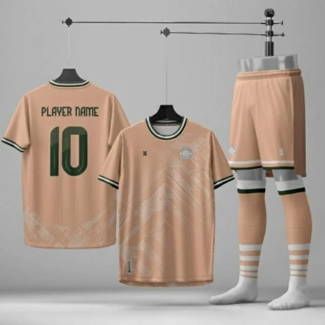 FC Peachtree 26/27 Jersey in peach, front and back views with matching shorts and socks