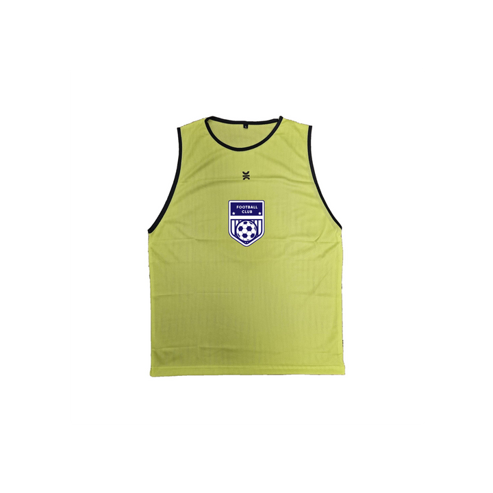 Custom club training pinnie in yellow with club badge on the front